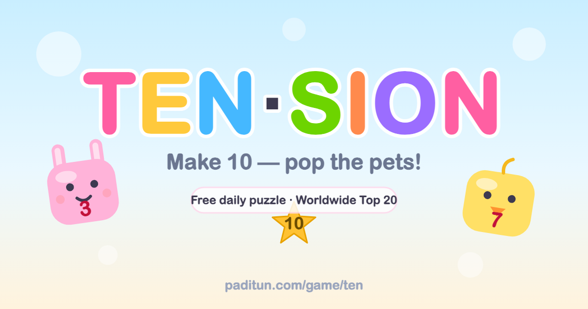 TEN·SION — colorful number pets, combine them to make ten